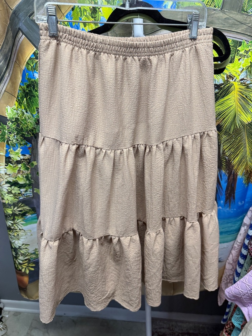 Hyfve Hyfve Hyfve Tiered Elastic Waist Midi Skirt in Beige